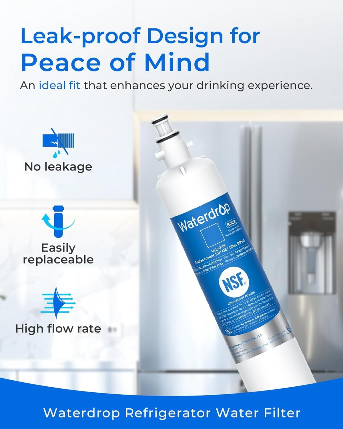 Waterdrop RPWF Refrigerator Water Filter (NOT RPWFE), Replacement for GE® RPWF, WD-F19, DWF-36, R-3600, MPF15350, OPFG3-RF300, WF277, RWF1063, RWF3600A, WSG-4, 6 Pack