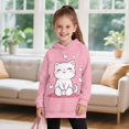 thumbnail image 3 of Psesaysky Girls Long Hoodie Oversized Pullover Sweatshirt Cartoon Kitty Print Long Sleeve Top with Kangaroo Pocket for Fall Winter for 5-6 Years, 3 of 7