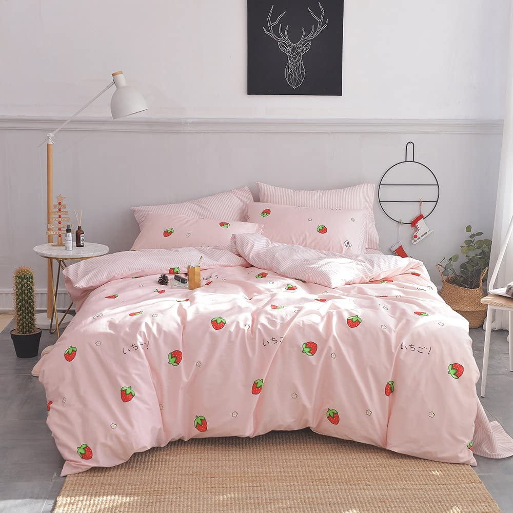 Fashion Strawberry Priting Bedding Set Duvet Cover+Sheet+Pillow Case Four-Piece 