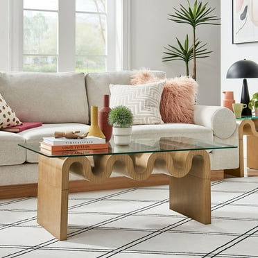 Modway Ondine Glass Top Coffee Table in Natural