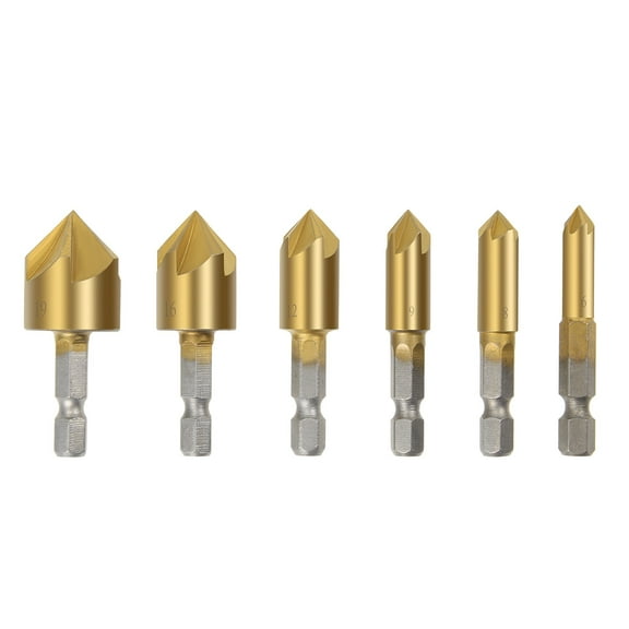 Uxcell Countersink Drill Bit Set 6 8 9 12 16 19 mm Dia 1/4” Hex Shank 90 Degree 5 Flute Chamfer Tool 6pcs