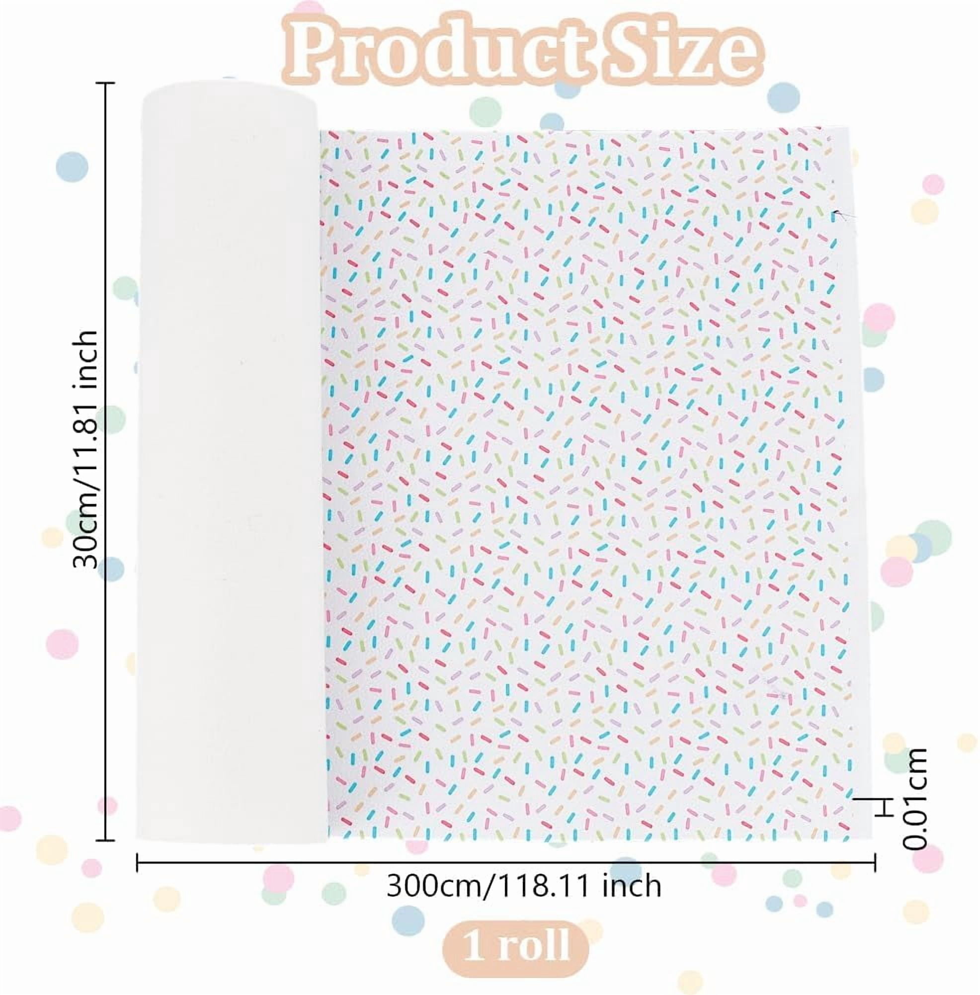 3m/3.3 Yards White Chunky Fabric Roll 11.8 inch Colorful Printed PVC Leather Fabric 1mm Thick Rectangle Imitation Leather Sheet for Hair Bows Jewlery Making DIY Accessories