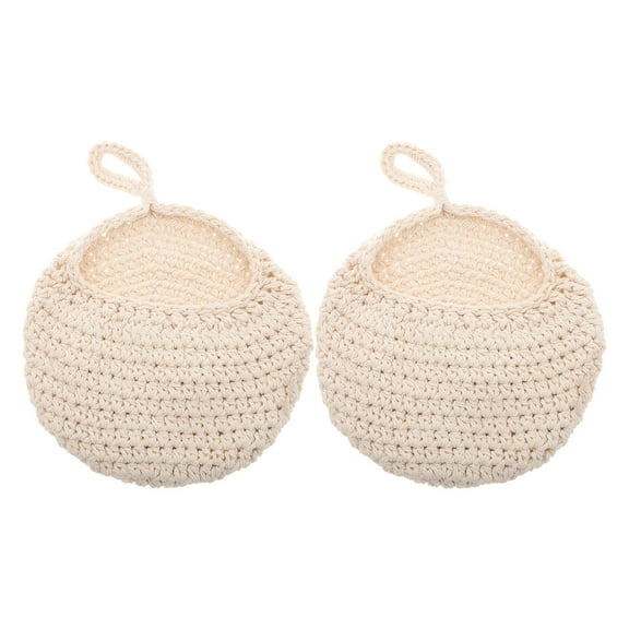 MLINS 2pcs Handwoven Cotton Rope Hanging Basket For Kitchen Wall Mounted Storage Net Fruit Hammock Decorative Macrame Teardrop Net Bag