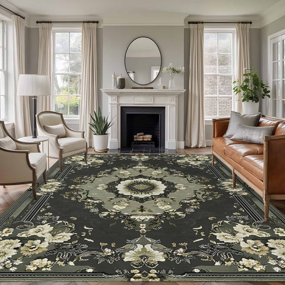 6'x9' Area Rugs, Sage Green Grey Boho Indoor Outdoor Area Rug for Living Room Bedroom, Vintage Ethnic Geometric Abstract Washable Bathroom Rugs Kitchen Floor Carpet Mats Home Decor Aesthetic