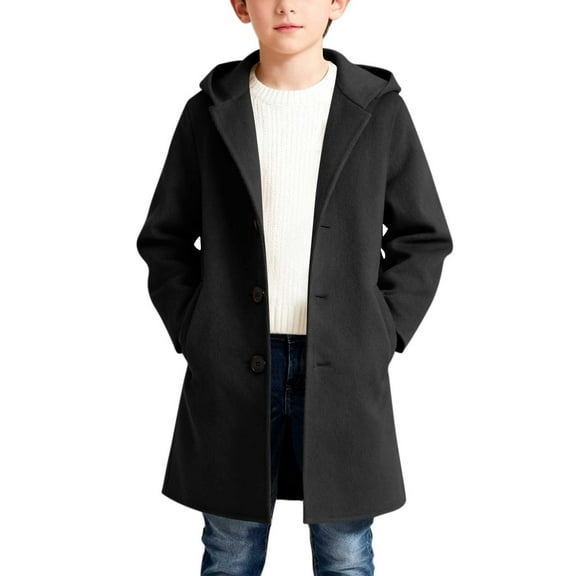 Sentuca Kids Boys Peacoats Windproof Warm Wool Blend Jackets Trench School Uniform Long Sleeve Hooded Pea Coat for Fall Winter Clothes Size 5 Years