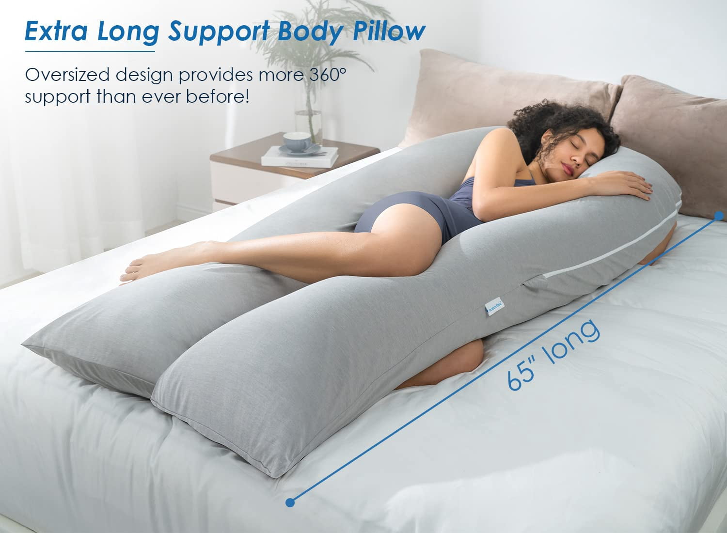 Extra Long U Shaped Body Pillow  Pillows For Sleeping 65 Inch Full Support Maternity Adults Women Grey