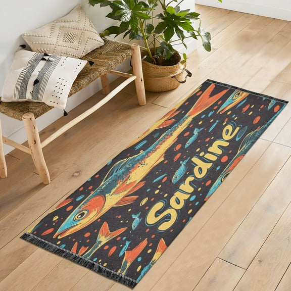 Yayeee Runner Rug for Bedroom 2'x6' Machine Washable Hallway Non Slip Mat, Black Sardines Pattern