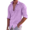 thumbnail image 5 of KTMKH Mens Cotton Linen Shirt Male Summer Cotton Linen Solid Casual Plus Size Loose Shirt Turn Down Collar Long Sleeve Shirt, 5 of 8