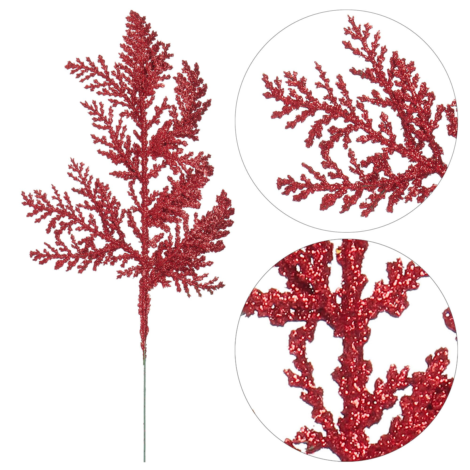 Yannew 10pcs Glitter Artificial Pine Leaves Stem Christmas Tree