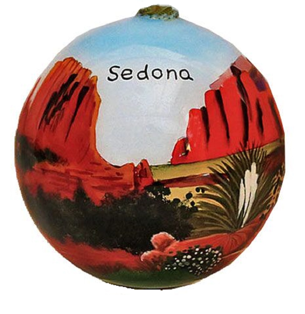 Sedona Arizona AZ Reverse Painted Glass Christmas Tree Ornament Red