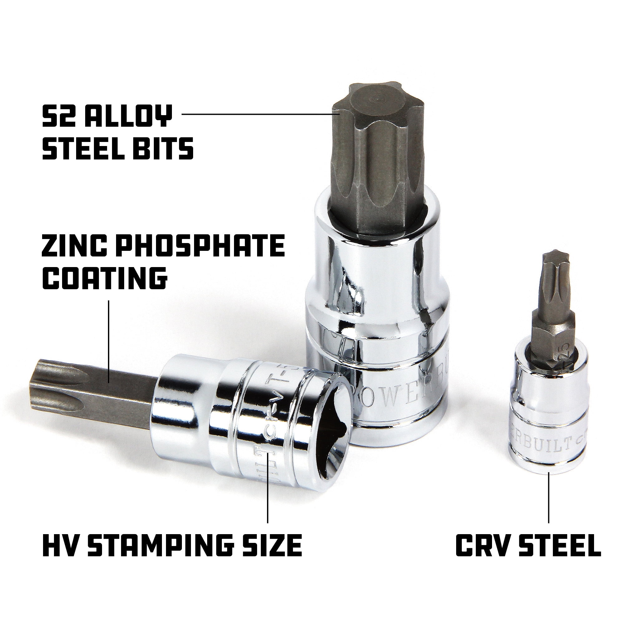 Powerbuilt 5 Pc. 3/8 in. Drive Torx Bit Socket Set, Size from T40 to T55