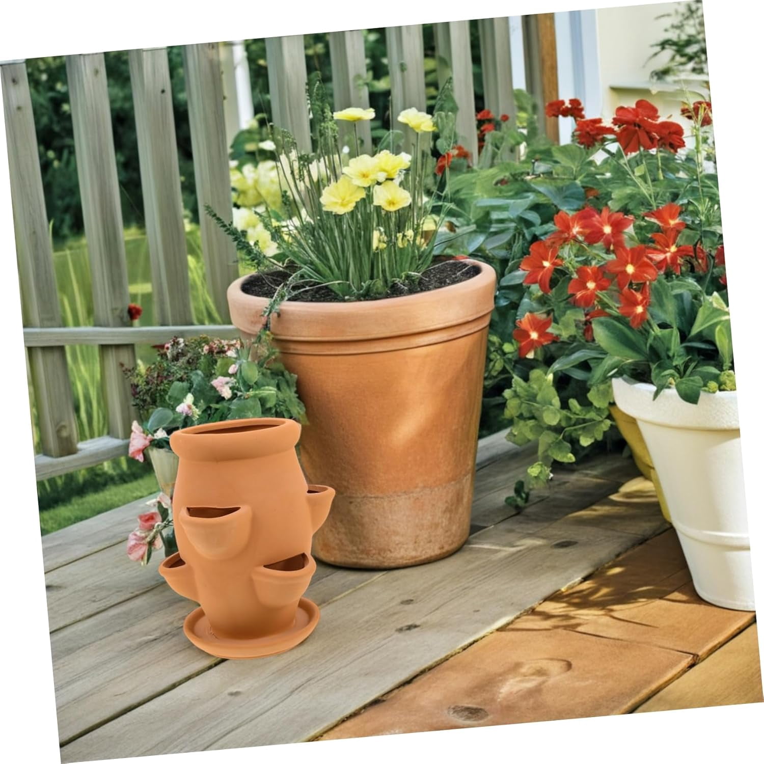 ABCISI Strawberry Tower Planter Succulent Pot for Use Versatile Planter for Flowers Succulents and Strawberries Aesthetic Terracotta Design