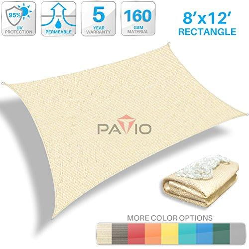 patio paradise 8'x12' tan beige sun shade sail rectangle canopy - permeable  uv block fabric durable patio outdoor - customized available