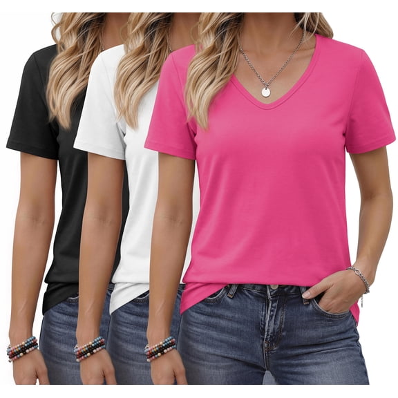 MOSHU 3 Pack T-Shirts for Women Short Sleeve Summer Womens Tops Casual Women T-shirts Summer Outfits