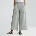 thumbnail image 2 of ylioge Ladies Wide Leg High Waist Pants Solid Color Loose Fit Full Length Cruise Trousers Palazzo Linen Winter Comfy Pants Pantalones, 2 of 4