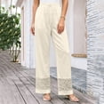 thumbnail image 4 of Womens Cotton Linen High Waist Wide Leg Pants for Summer Casual Palazzo Trousers Lightweight Lace Lounge Pants with Pockets Beige XL(XL), 4 of 5