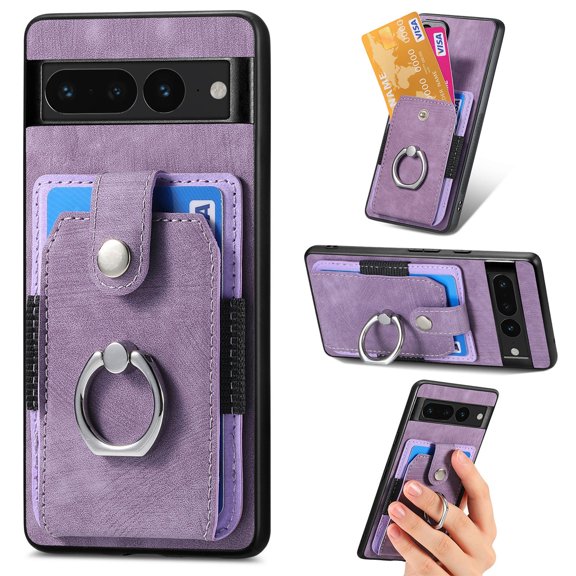 SaniMore Compatible with Google Pixel 7 Pro Case, Wallet Stand Elastic Credit Card Slot Magnetic Car Mount Ring Holder Premium PU Leather Protection Cover for Google Pixel 7 Pro 6.7-inch, Purple