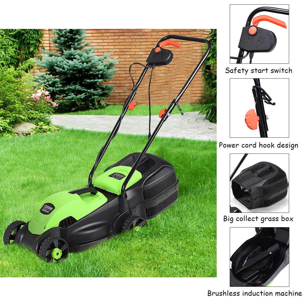 Costway 12 Amp 14 Inch Electric Push Lawn Corded Mower With Grass