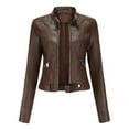 thumbnail image 2 of qolati Faux Leather Jacket Women Vintage Motorcycle Biker Cropped Coat Lightweight Full Zip Up Slim Fit Open Front Jackets Outwear, 2 of 5