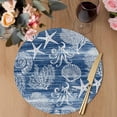 thumbnail image 3 of Navy Blue Coastal Round 15 Inch Placemats Set of 4, Nautical Coral Starfish Shell Octopus Sea HeatResistant Non Slip Place Mats for Dining Table, Wipeable Braided Kitchen Table Mats for Housewarming, 3 of 9