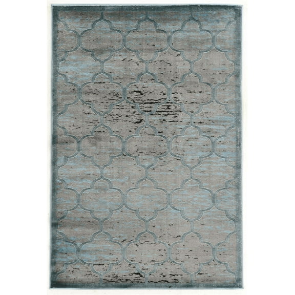 Linon Platinum Trellis Polyester 8'x11' Rug in Blue and Black