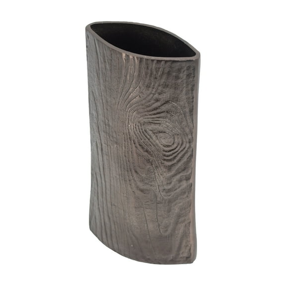 A&B Home Brown Aluminum Vase with Wood Grain Pattern 6.1" x 2.8" x 12.2"
