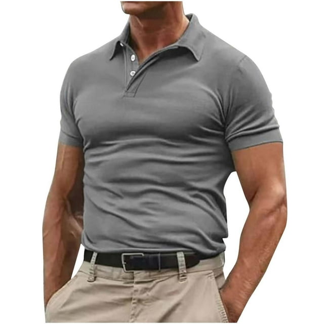 Chbgutlmr T Shirts for Men Summer Button Lapel Neck Short Sleeve Tops Fitting Casual Solid Color Shirts
