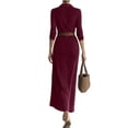 thumbnail image 4 of CharmCyan Long Sleeve Maxi Dress with Button Down Front and Belted Waist Lapel Collar Classic Solid Shirt Dress for Women Wine L, 4 of 4