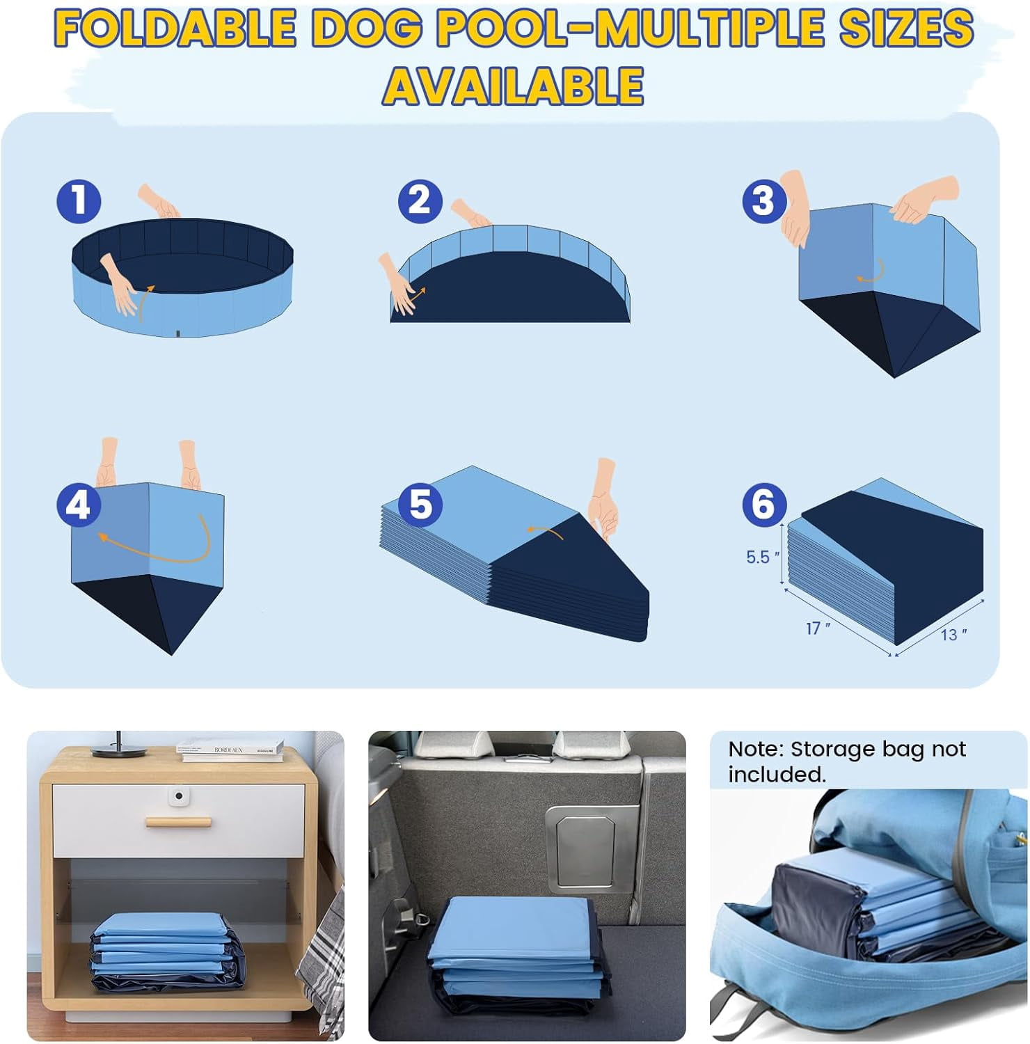 Foldable Large Dog and Kids Swimming Pool, 77" XXL Heavy Duty Non-Slip Outdoor Pool with Quick Drain