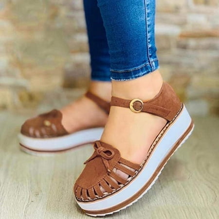 

Women Summer Clip-Toe Shoes Comfy Button Wedge Sandals Casual Beach Sandals