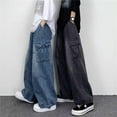 thumbnail image 2 of CoCoMangos Women's High Waist Cargo Jeans Y2K Grunge Wide Leg Denim Pants Emo Goth Alternative Clothing Fairycore Streetwear, 2 of 7