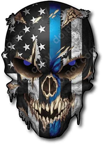 Thin Blue Line Skull American Flag Police Officer Blue Lives Matter ...