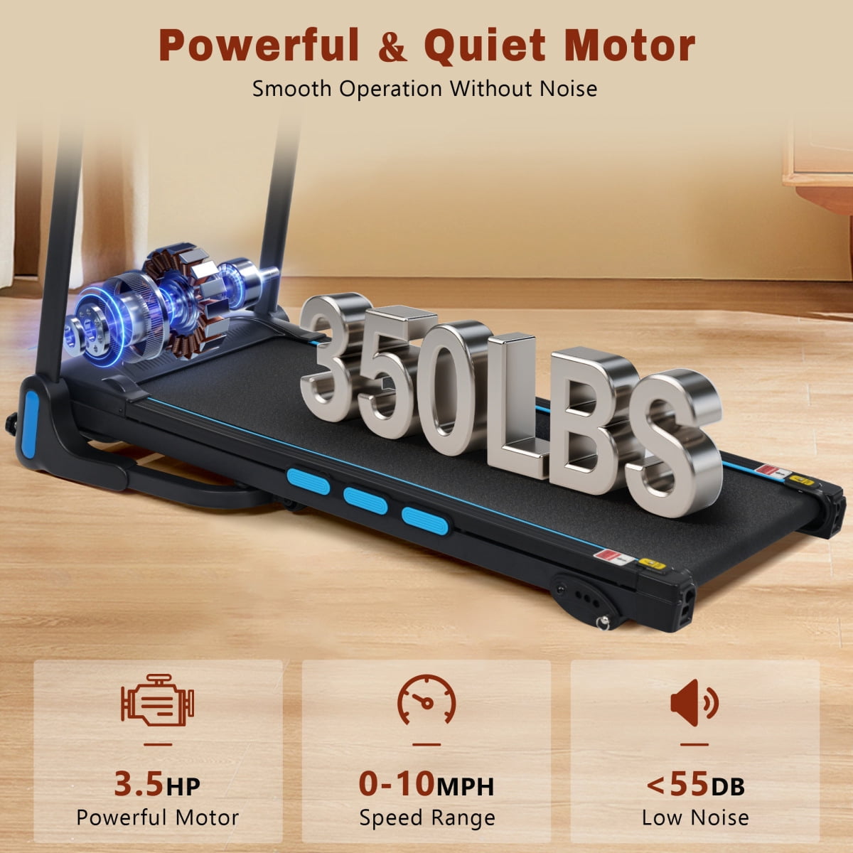 3.5HP New Treadmills for Home, Hydraulic System Auto Foldable Treadmill with Incline,10MPH 350Lbs Weight Capacity Electric Treadmills with Heart Rate Sensors,Type C & USB Charge ,Bluetooth Speaker