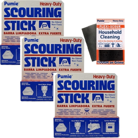 U.S. Pumice Heavy Duty Scouring Stick, 3 Pack, Pumie Pummis Stone, Remove Hard Water Rings, Foot Pumice Stone, Pool Cleaning Stone (3 Pack)