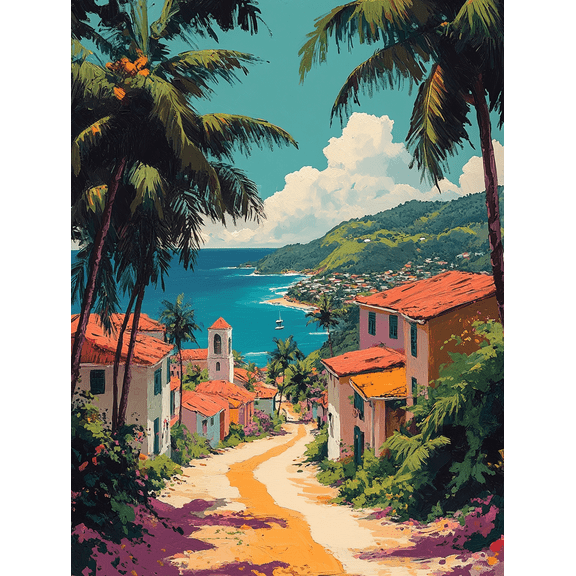 Tropical Coastal Town Canvas Print/Wall Art, Perfect for Living Room, Bedroom, Kitchen, Office, and Hotel Decoration