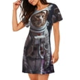 thumbnail image 2 of Fotbe Cat Astronaut In Space Bata de Dormir para Mujer con Estampado, Camisón de Algodón de Manga Corta, Ropa de Dormir Casual, 2 of 6