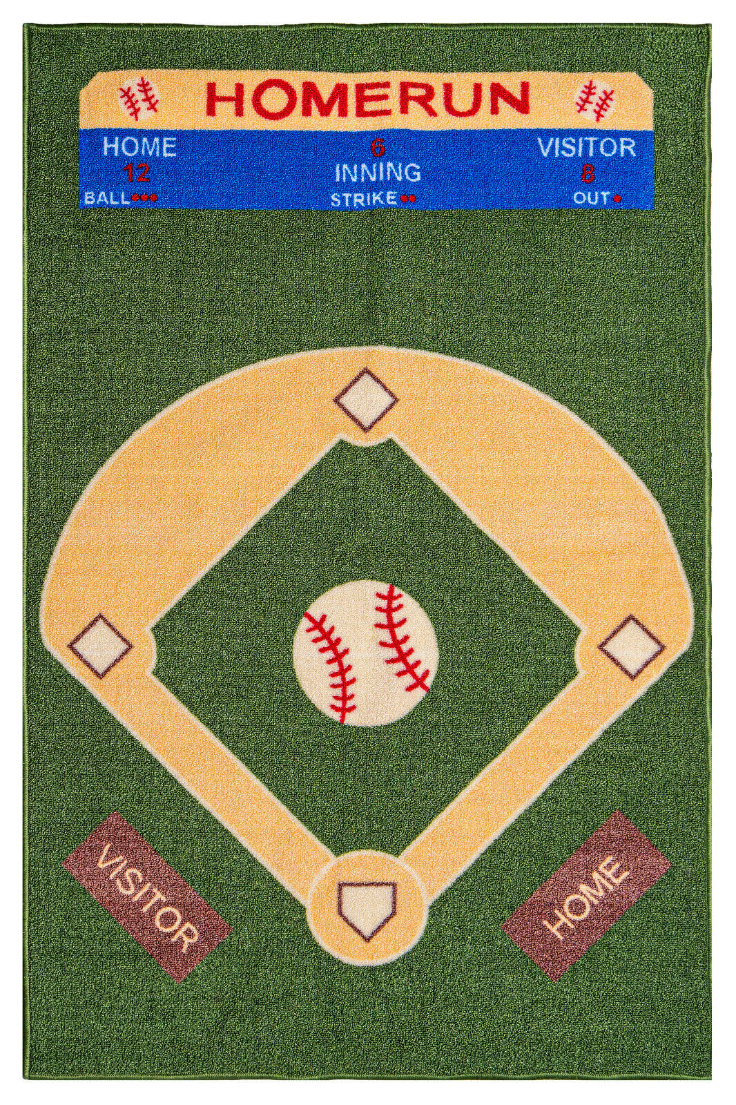 Baseball Field ground kids play Area Rug anti skid rubber backing 6'7"x9'2"