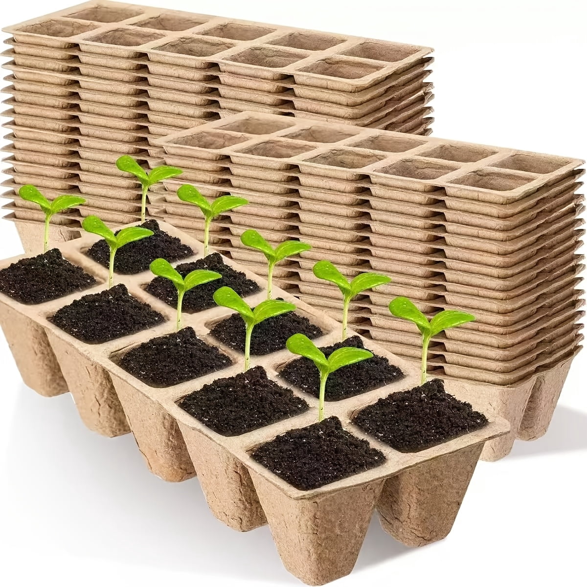 Fanruina 100 Paper Peat Flower Pots Seed Culture Trays Retro Style with 50 Labels and Tools for Planting Germination Starter Kit