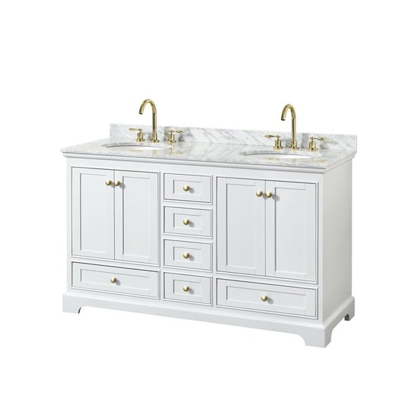Wyndham Collection Deborah 60" Wood Double Bathroom Vanity in Brushed Gold/White