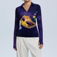 thumbnail image 2 of Womens Mardi Gras Shirts Mask Print Carnival Long Sleeve Graphic Tee Sparkly V Neck Novelty T Shirts Dark Purple M, 2 of 7
