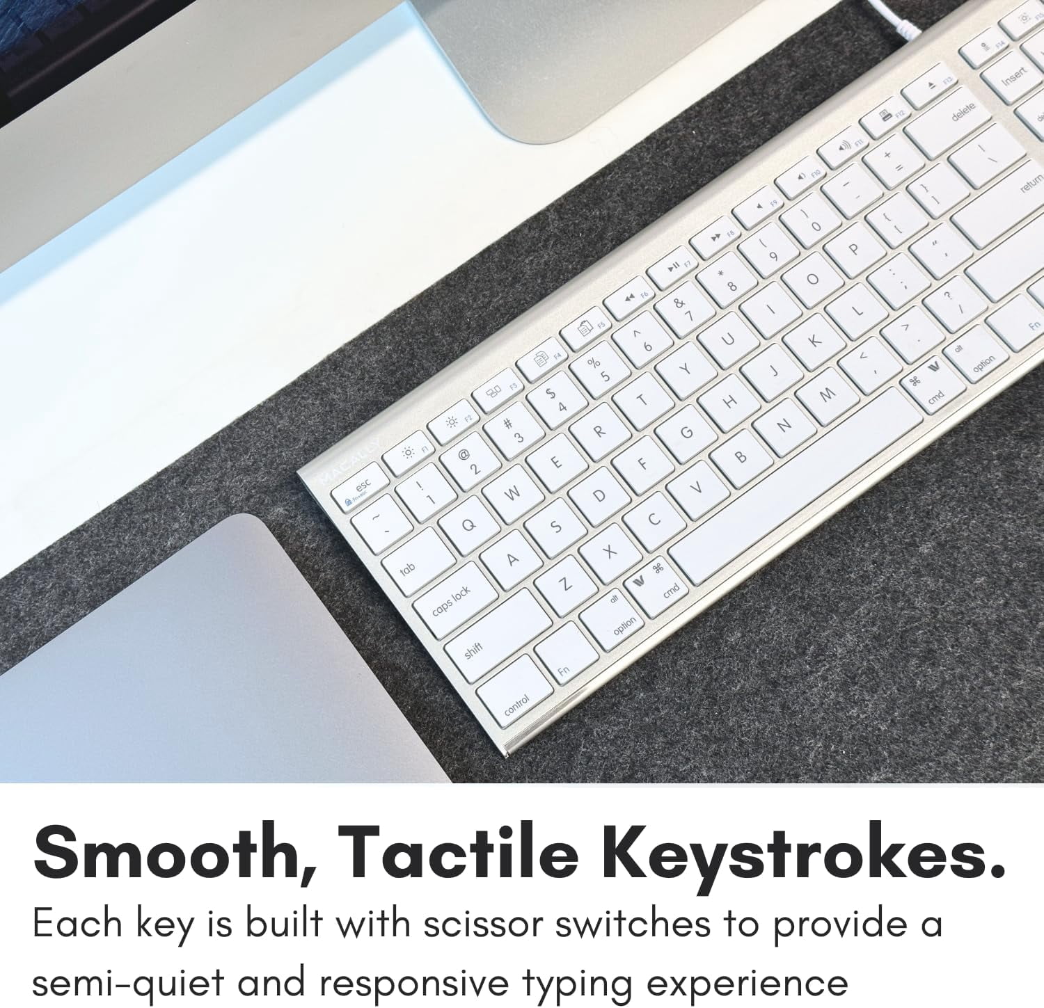 Macally USB C Keyboard (Upgraded) - Dual USB A + C Plug - Wired Keyboard for Mac - Ultra Slim, 20 Shortcuts, 110 Scissor Keys