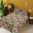 thumbnail image 2 of Ambesonne Rose Pattern Fitted & Flat Sheet with Shams 4 Pcs Set, Wild Jungle Flowers, King, Fern Green Magenta, 2 of 5