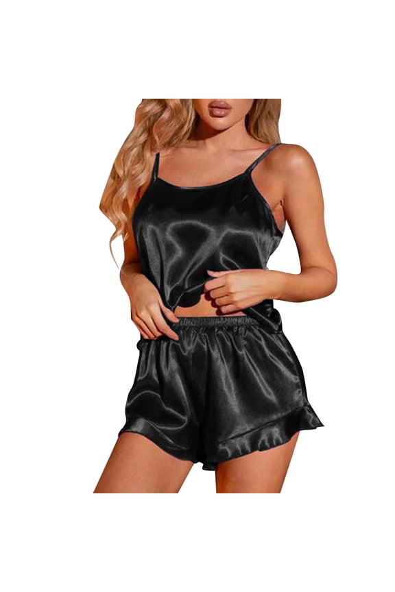 cami pajama Cami Sleep Set Lace Cami Set Lace Sleep Set Camisole Pajama Set Sleep Set Shorts and Top Women Cami Pajama Set Cami Pajama Set Camisole Lounge Set Z6 Black L
