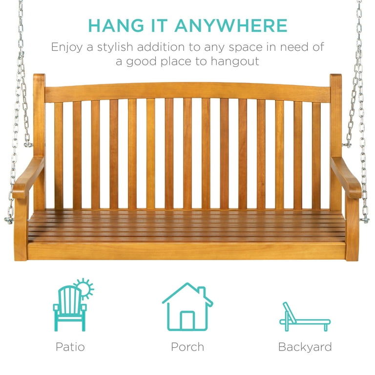 Best Choice Products 48in Wood Porch Swing Outdoor Patio Hanging