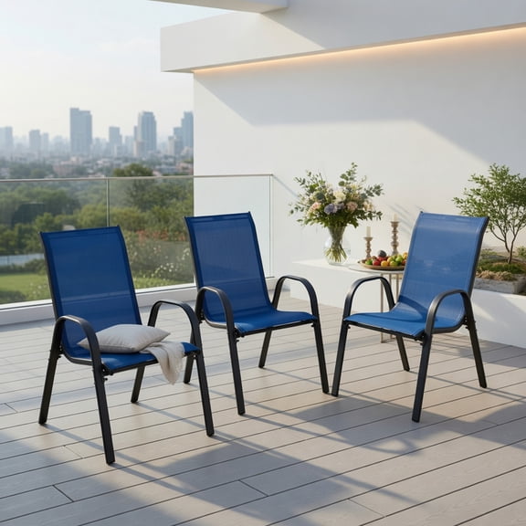 Topcobe 4 Pieces Stackable Patio Dining Chairs Set with Armrest, Outdoor Patio Furniture for Garden Backyard Pool Deck-Navy