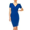 thumbnail image 4 of Moa Collection Women's Solid Sheath Dress with a Deep V-Neckline and Puff Sleeves, 4 of 6