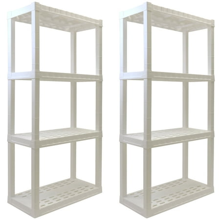 Hyper Tough Plastic Storage Shelves, 4-Tier, 56 in H x 30 in W x 14 in D, 2-Pack, White, 400 lbs Total Capacity