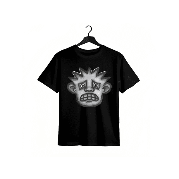 Camiseta gráfica extragrande para hombre, camiseta corta negra con diseño de cara distintivo, estilo urbano único, perfecta para salidas informales y camisetas de moda llamativas.