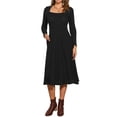 thumbnail image 2 of VESTIDO DE SUÉTER DE PUNTO PARA MUJER INSPIRE CHIC CON ESCOTE CUADRADO Y DECORACIÓN DE BOTONES, VESTIDOS MIDI ACAMPANADOS CON BOLSILLOS, NEGRO L, 2 of 6