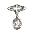 thumbnail image 1 of Sterling Silver Baby Badge with St. Christopher/Baseball Charm and Badge Pin with Cross 1 X 3/4 inches, 1 of 1